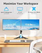 MOUNTUP Dual Monitor Stand - Freestanding & Height Adjustable Monitor Desk Mount, Steady VESA Mount Holds Max 17.6 lbs, Computer Monitor Stand for 2 Screens up to 27 inches, For Home Office - Image 2