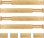 Adjustable Bamboo Drawer Dividers for Clothes, Kitchen Utensils, Office Desks, Bathroom Accessories, Socks and Underwear, and Personal Items, 4 Dividers with 4 Partitions by CozyVenient