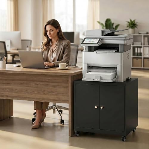 23.6" Metal Printer Stand with Storage Cabinet & Adjustable Shelf - Image 4