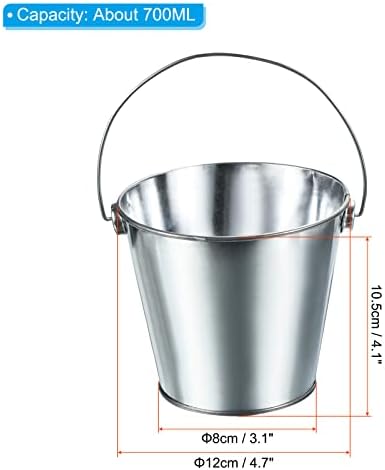 PATIKIL 4.7 Inch Colored Metal Buckets, 4 Pack Pencil Holder Buckets Round Metal Planter Pails Container with Handles for Classroom Crafts, Bright Silver - Image 2