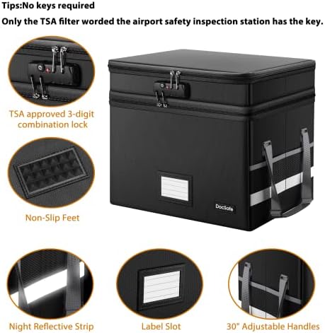 DocSafe File Box with Lock,Multi-Layer Fireproof Document Box Collapsible File Storage Organizer with Pockets/Handle,Large Portable Home Office Filing Safe for Hanging Letter/Legal Size Folders,Black - Image 4