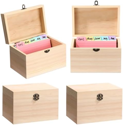 4 Pcs Wooden Index Card Holder 3x5 Notecard Recipe Box by Duucoepl