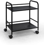SunnyPoint 2-Tier Metal Rolling Utility Cart – Mobile Storage Shelf with Caster Wheels – Small Space Organizer for Home, Office, Bedroom, Kitchen (BLK) (Pack of 2) - Image 7