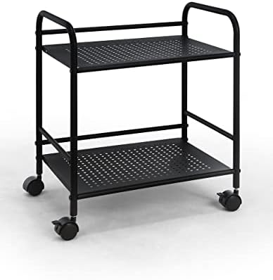 SunnyPoint 2-Tier Metal Rolling Utility Cart – Mobile Storage Shelf with Caster Wheels – Small Space Organizer for Home, Office, Bedroom, Kitchen (BLK) - Image 7