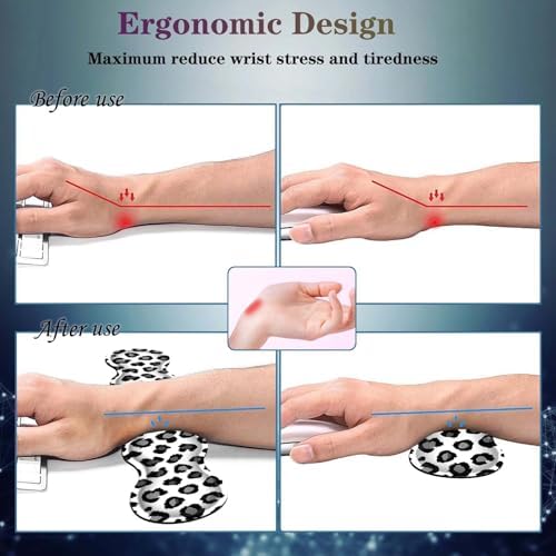 Mouse Pad Set,(31.5×11.8 in) Desk Pad + Keyboard Wrist Rest Support + Mouse Wrist Rest + Coaster for Office,Home,Computer,Laptop - 4 Black and White Leopard Print - Image 4