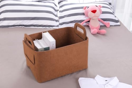 Minoisome Storage Basket Felt Storage Bin Collapsible& Convenient Box Organizer with Carry Handles for Office Bedroom Closet Babies Nursery Toys Laundry (Brown, 15.7inch（L）×11inch（W）×10inch（H）) - Image 2