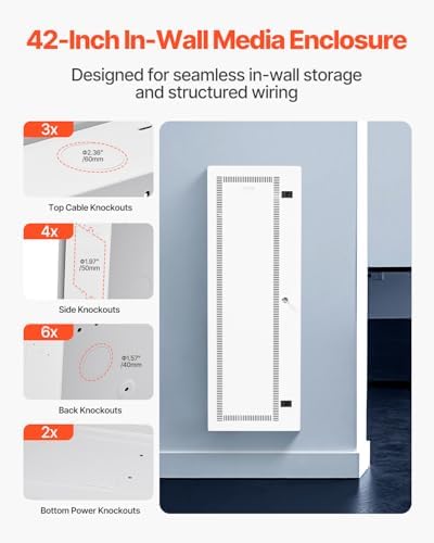 VEVOR Media Enclosure, 42-Inch, Structured Media Center with Vented Hinged Door, Cable Management Box, Structured Wiring Multi-Media Cabinet, Recessed Electrical Media Box, for Network Distribution - Image 4