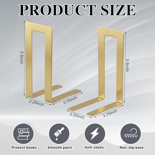 Chunful Metal Bookends, 12 Pcs, Gold, Square - Image 3