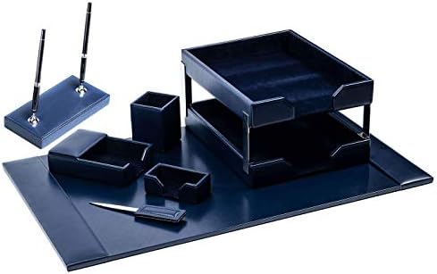 Dacasso Navy Blue Bonded Leather 9-Piece Desk Set (D5009) by Dacasso