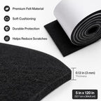 Felt Furniture Pads Self Adhesive Felt Tape for Hardwood Floors (Black, 5"x120") - Image 3