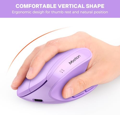 MEETION Ergonomic Keyboard Mouse Combo, Split Design Vertical Mouse, Purple - Image 7