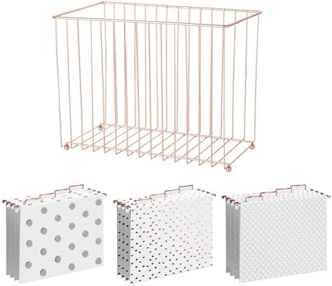 Y YOMA 1 Pack Rose Gold Desktop Hanging File Organizer | 12 Pack Rose Gold Hanging File Folders with Tabs & Insert | Letter Size Metal File Kit for Desk Home Office, I Shaped by YYOMA