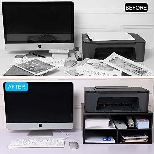 EMERIT Printer Stand for Desk - 2 Tier Desktop Printer Stand with Paper Storage, Printer Riser Organizer for Home Office, Holds up to 30 lbs, Black - Image 2