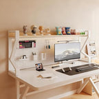 2/3 Tier Desk Shelf with Pegboard & Storage Accessories, Metal Desk Storage Organizer Shelf Space-Saving, DIY Table Countertop Shelves for Dorm, Office(White+Walnut,65 * 95cm/25.6 * 37.4in) by Unknown