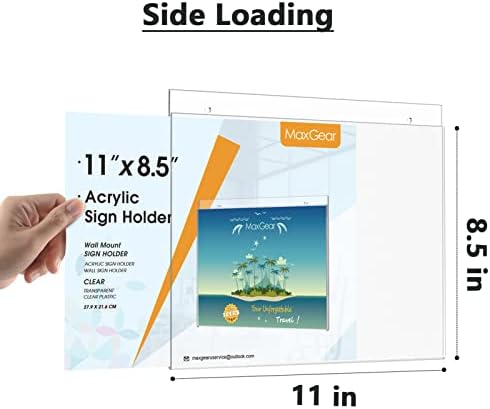 MaxGear Acrylic Wall Mount Sign Holder, 8.5 x 11 Landscape, 12 Pack - Image 2