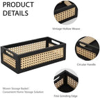 Wooden Rattan Storage Basket with Handles, Small Organizer Bin - Image 2
