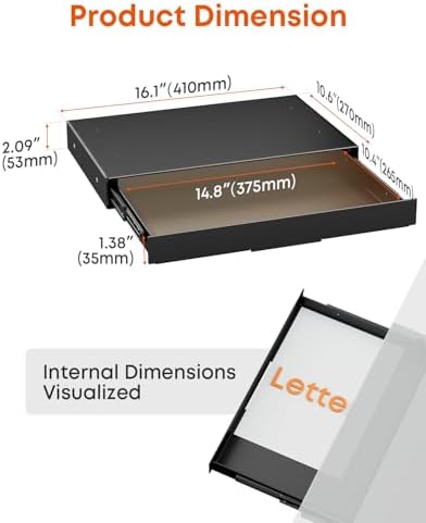PUTORSEN Under Desk Storage Drawer 14.8" Wide - Smooth Slide Out Organizer for Standing Desk & Home Office, Max Load 17.6 lbs, Quiet Glide, Black - Image 3