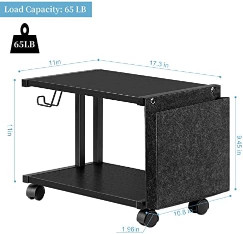 BTY Under Desk Printer Stand Small Printer Table with Storage 2 Tier Printer Cart with Wheels Desktop Printer Stands for Office Home Scanner Printer (Black) - Image 3
