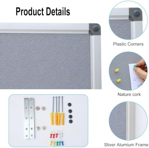 DEVELOP 60x48 Inch Large Gray Felt Bulletin Board, Wall Mounting Pin Memo Notice Cork Board with Silver Aluminium Frame for Office, Home, and Classroom, Includes 10 Push Pins - Image 2