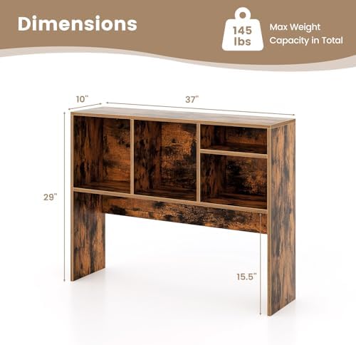 GOFLAME 4 Cubes Desktop Bookshelf, 37” Tabletop Wood Desk Shelf for Computer Monitor, Modern Countertop Desk Display Hutch Storage Organizer Shelf for Home Office, Dorm, Study, Rustic Brown - Image 3