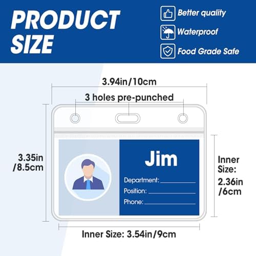 200 Pcs Horizontal Badge Holders, Extra Thick ID Card Name Tag Badge Holder with Resealable Zip, Waterproof ID Badge Holder - Image 2