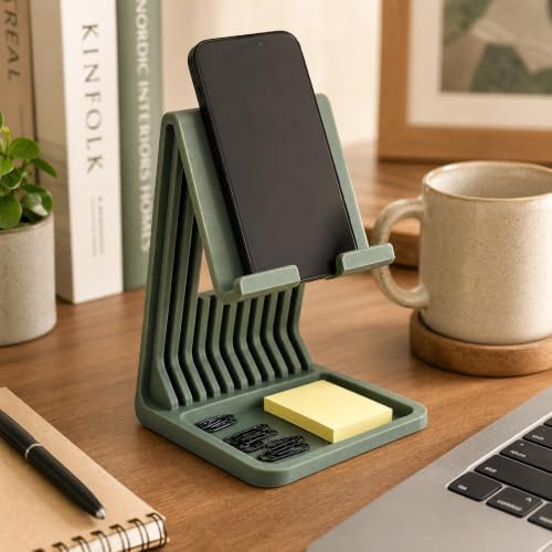 Premium Tablet & Phone Stand with Desk Organizer Tray - Ergonomic Desktop Device Holder for iPad, iPhone, Android - Modern Home Office Accessory & Sticky Note Holder (Green) - Image 5