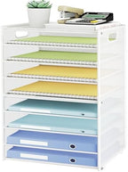 SUBEKYU 9 Tier Paper Letter Tray Desk Organizer with Handles - White Metal Mesh File Holder Paper Sorter Desk Organizer for Office Home School, Include 6 Pcs Adjustable Slid Tray, 6 Colors Available by SUBEKYU