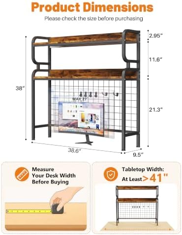 BYMECOST 38.6" Desktop Hutch Bookshelf,2-Tier Desk Shelf with Back Panel - Image 2