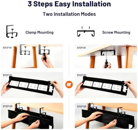 Under Desk Cable Management Tray 28" No Drill Cord Organizer 70lbs Metal - Image 5
