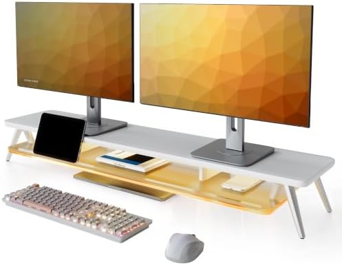 Fenge Dual Monitor Stand Riser with Phone & Tablet Slot, White by Fenge