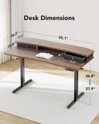 HUANUO 55" x 26" Electric Standing Desk with 2 Drawers, C-Clamp Mount Compatible, Height Adjustable Computer Desk, Home Office Stand Up Desk with 4 Preset Heights & 2 Hooks, Walnut - Image 3