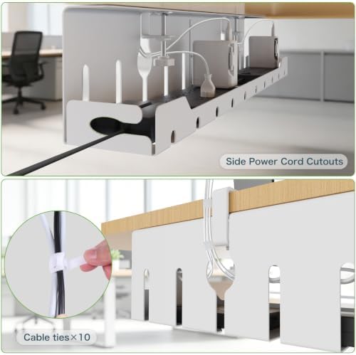 KEEGH Under Desk Cable Management Tray 32 in, Metal Cable Holder, White - Image 6