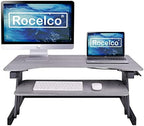 Rocelco 37.5" Deluxe Height Adjustable Standing Desk Converter - Quick Sit Stand Up Dual Monitor Riser - Gas Spring Assist Computer Workstation - Large Retractable Keyboard Tray - Gray (R DADRG) - Image 6