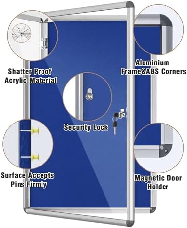 Mifuro 36"x24" Enclosed Bulletin Board, Lockable Weather-Resistant Aluminum Cork Noticeboard for School & Office, Silver Frame w/Blue Flet - Image 3