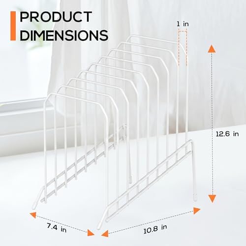Incline Sorter Desk File Organizer, Metal Desk Magazine Folder Holder with 8-Section Vertical Compartments Rack File Organizer for Office, Home, School (2, White) - Image 2