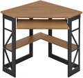 VECELO Corner Computer Desk 41 x 30 inches with Smooth Keyboard & Storage Shelves for Home Office Workstation, Teakwood Brown by VECELO