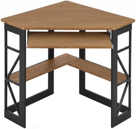 VECELO Corner Computer Desk 41 x 30 inches with Smooth Keyboard & Storage Shelves for Home Office Workstation, Teakwood Brown by VECELO