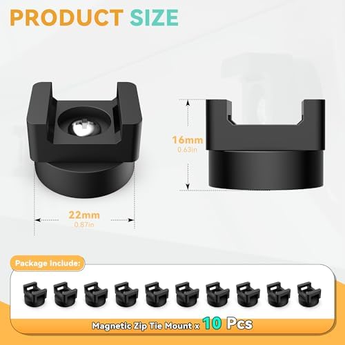 10 Pcs Magnetic Zip Tie Mount Base 26lbs Strong Magnetic Zip Tie Holder Multipurpose Magnet Cable Tie Clips Holder Wire Management Clips for Home Office Marine Electrical Wiring Organization Black - Image 3