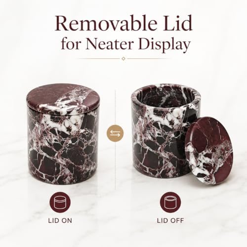 Purple Red Marble Round Pen Holder with Lid for Desk - Image 3
