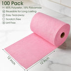 Reusable Microfiber Cleaning Cloth Roll - 100 Pack, 12"x12" Washable Tear-Away Paper Towels, Lint-Free & Streak-Free Rags for Kitchen, Glass, Cars, Electronics, Workshop and Garage(Pink) - Image 2