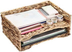 BTSKY 2 Tier Water Hyacinth Letter File Storage Basket, Woven Paper Organizer A4 File Tray Magazine Holder Woven Basket for Desk Document Office Paper Organizer and Storage by BTSKY