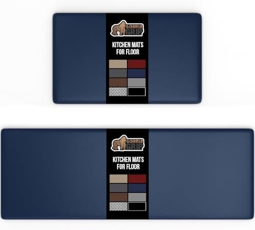 GORILLA GRIP Cushioned Kitchen Mats for Floor, 2 PK, 17x29+17x59, Navy by GorillaGrip