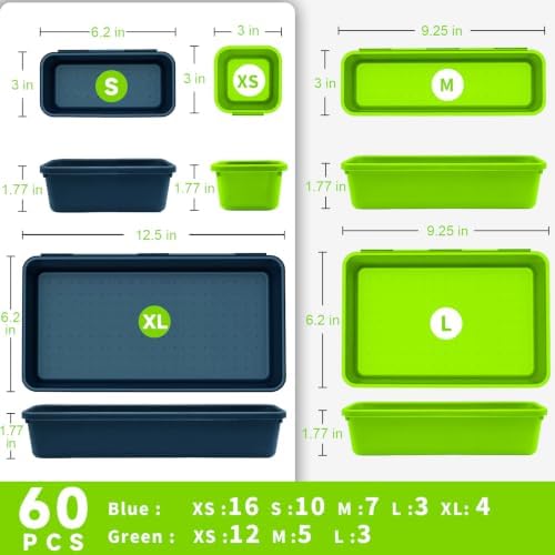 Tool Box Organizer Tray, 60 PCS & 5 Sizes, Blue and Green - Image 2