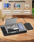Leather Valet Tray with Wireless Charging Pad - Luxury EDC Nightstand Organizer for Men - Premium Desk Tray for Phone, Watch, Glasses & Keys - Sleek Office Desk Accessories & Gift for Him (Black) - Image 5