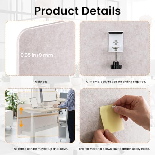 3-Pack Clamp-On Desk Dividers, 24 x 24 and 24 x 48 Inch, Oatmeal - Image 3
