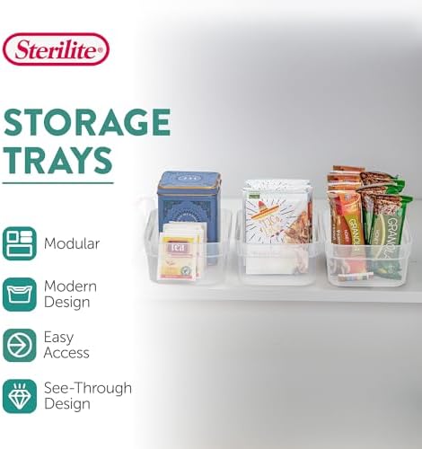 Sterilite Medium Storage Tray Containers with Sturdy Banded Rim and Textured Bottom for Desktop and Drawer Household Organization, Clear, 24 Pack - Image 2