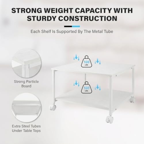 EMERIT Printer Stand,19.5''x19.5''x12.8'' 2 Tier Large Printer Laser Table Heavy Duty Rolling Printer Cart with Wheels for Home Office -100 LBS Each Tier - Image 3