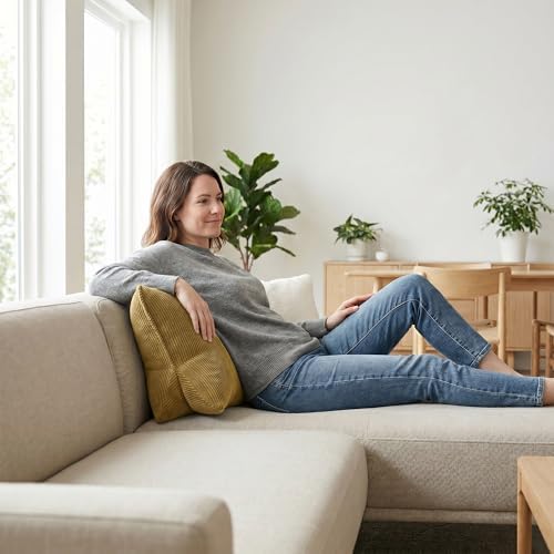 Pat. Pend. Corduroy Lumbar Support Back Pillow for Reading & Lounging, Ergonomic Triangle Cushion for Sofa, Armchair & Bed Sitting, Removable Washable Cover, Mustard Yellow - Image 5