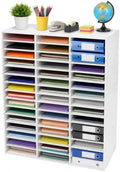 PVC Literature Organizer with 48 Compartments, Student Mailbox for Classroom, Desktop Paper Organizer for Office Home School, Mail Sorter with Adjustable Shelves, White by LEYSRIS