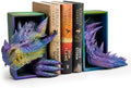 Dragon Bookends Ornaments, Gothic Fantasy Bookends, Book Lovers Unique Resin Shelf Holder Set, Functional Resin Animal Statue Sculpture Book Holder for Home Office Bookshelf（Purple） by Welldobetter